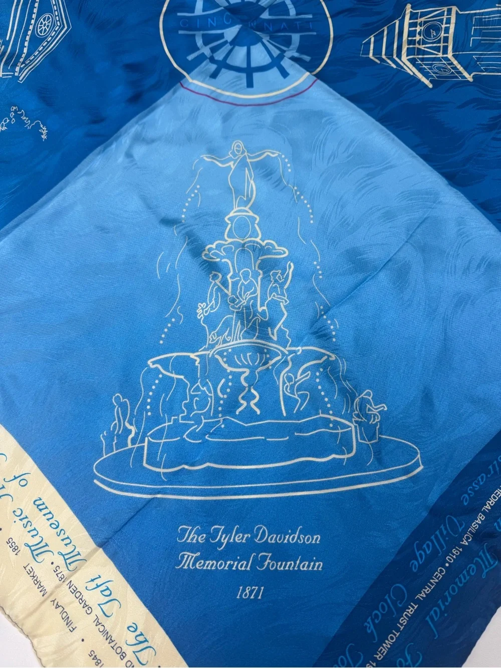 Blue Architectural Print Silk Square Scarf
